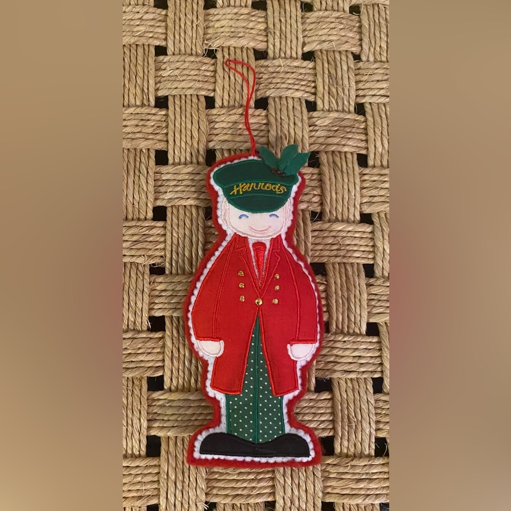 Harrods Red and Green Holiday Ornament. Felt.